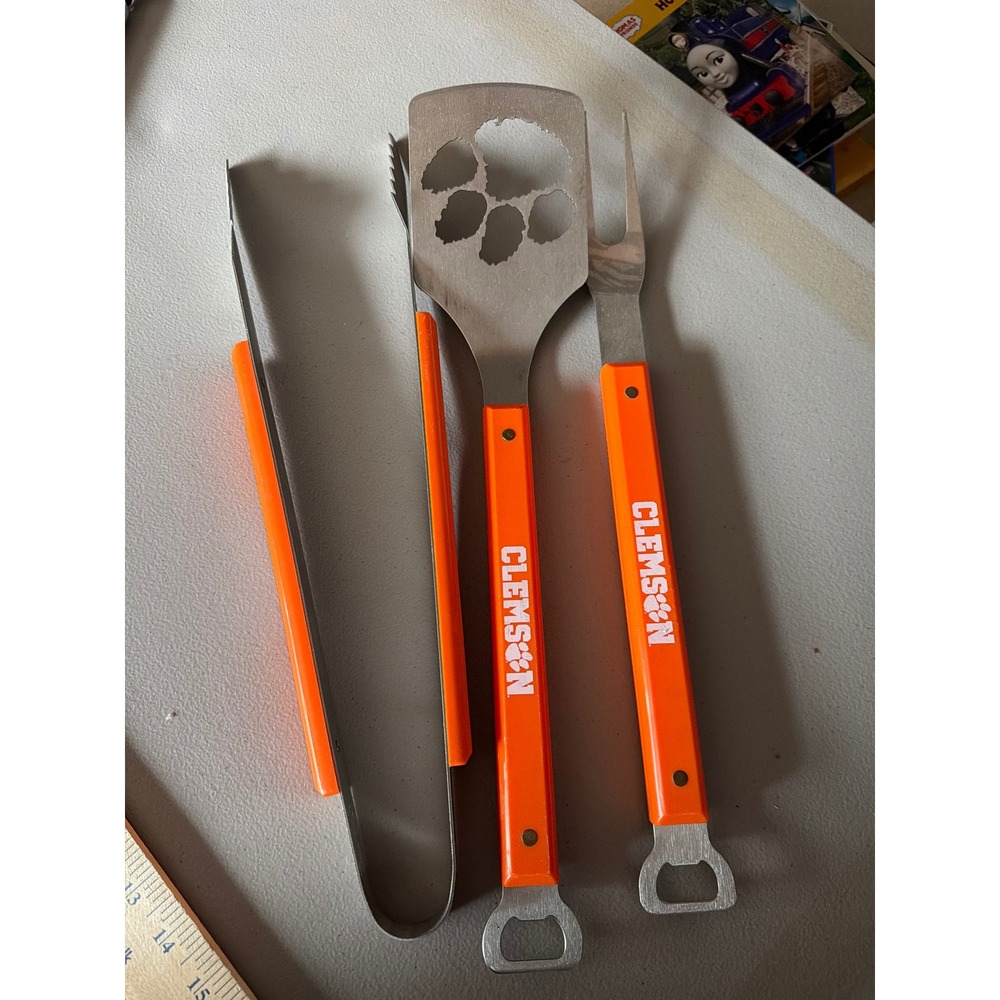 Sportula Clemson Tigers NCAA BBQ Grill Set Stainless Steel Spatula Tongs Fork